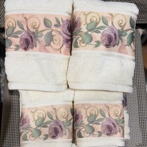 SOLD Cream and Purple Floral Bath Towels